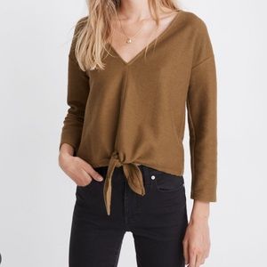 Madewell Texture and Thread Mossy Green Long Sleeve Tie Front Shirt